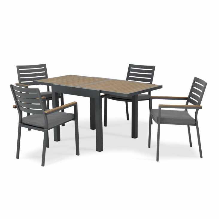 Ensemble de table 160/80×80 cm et 4 chaises en aluminium gris-OSAKA