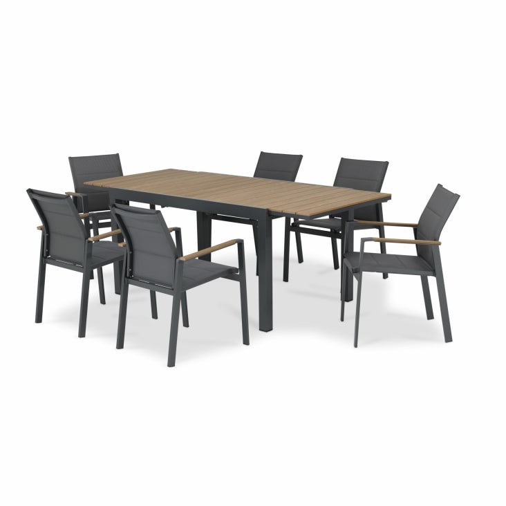 Conjunto mesa jardín 200/140x90 cm y 6 sillas aluminio antracita-OSAKA