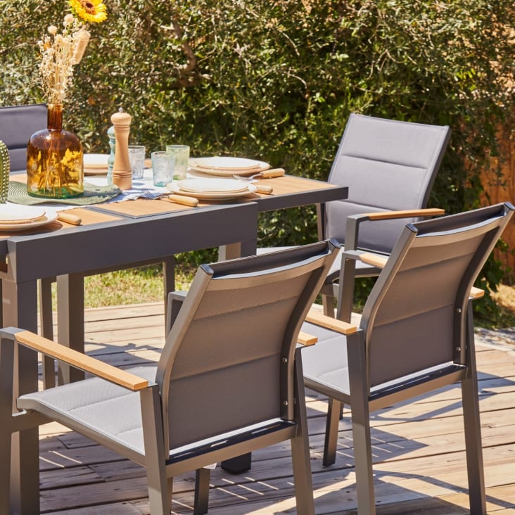 Conjunto mesa jardín 160/80x80 cm y 4 sillas aluminio antracita OSAKA