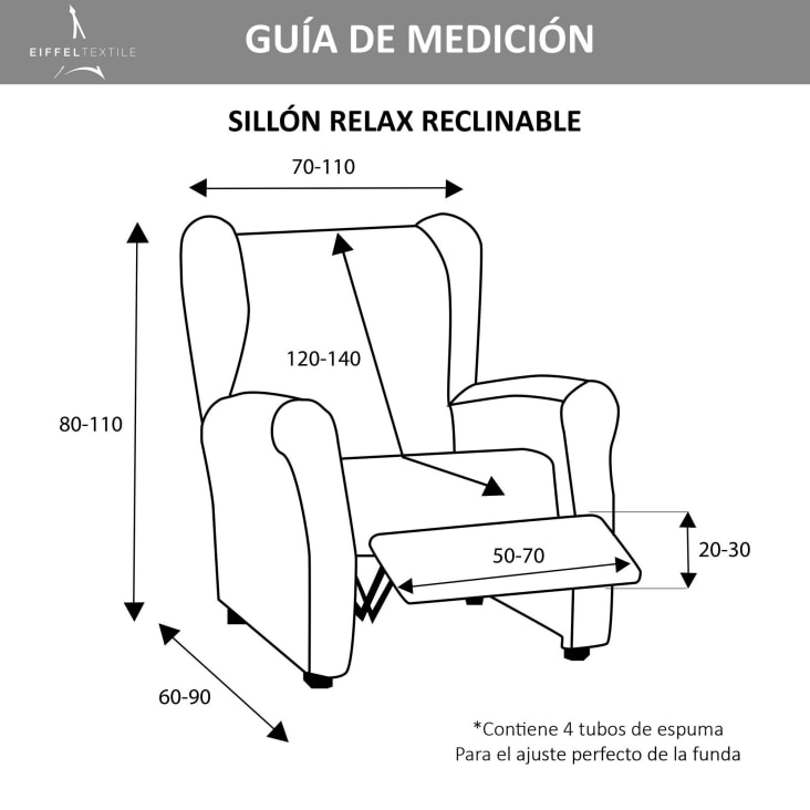 Funda de Sillón Relax Reclinable Elástica Adaptable. Modelo Rustica. Marfil