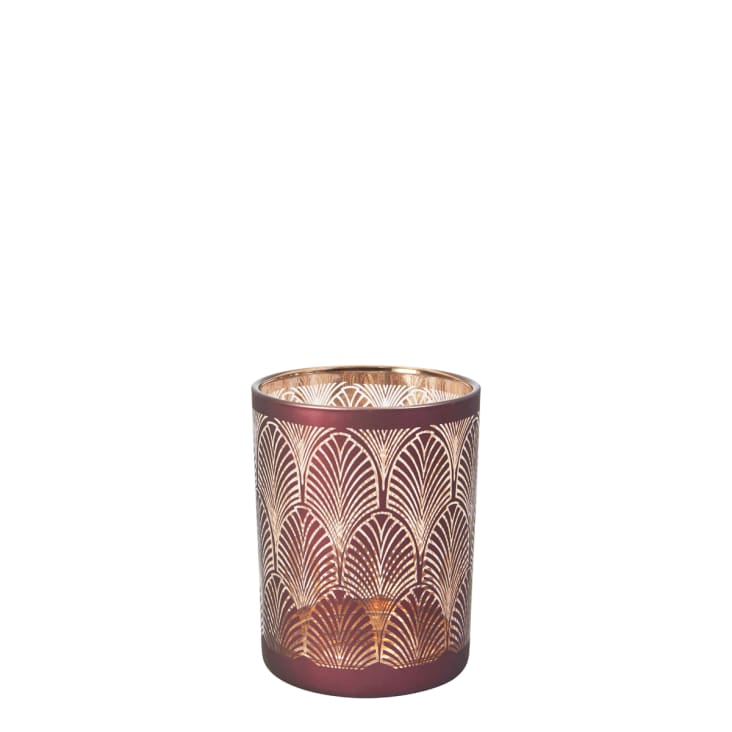 Photophore décoratif en verre bordeaux et doré H13-Boudoir