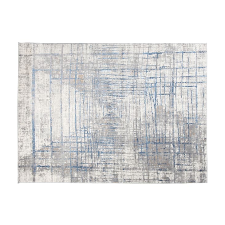 Tappeto da soggiorno blu crema grigio strisce 140x200 VALLEY