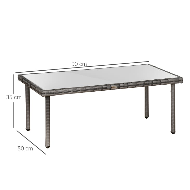 Table basse de jardin plateau verre trempé résine tressée gris cropped-3