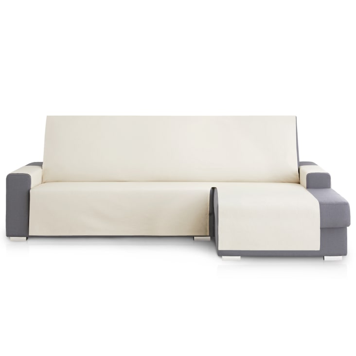 Cubre sofá chaise longue derecho aterciopelado marfil 300-350 cm