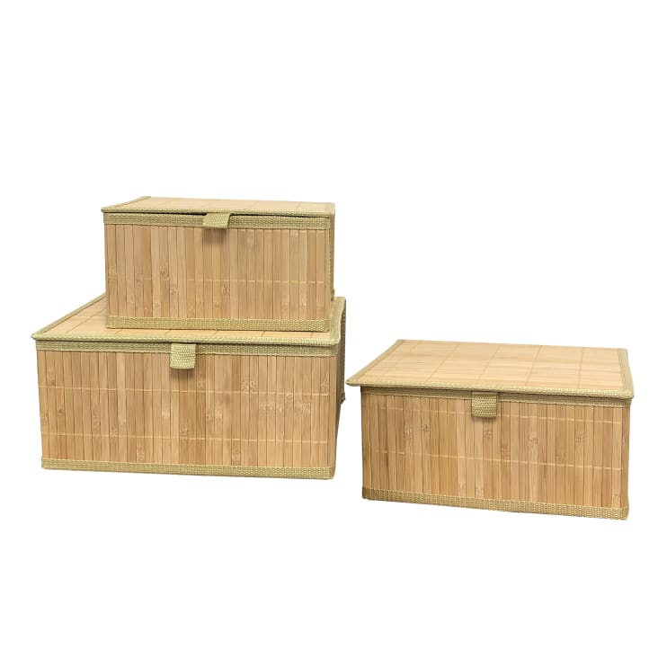 Set de 3 boîtes de rangement avec couvercles en bambou, boîtes de
