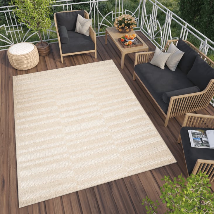 Tappeto esterno interni 3D beige crema strisce 120 x 170 cm VIERA