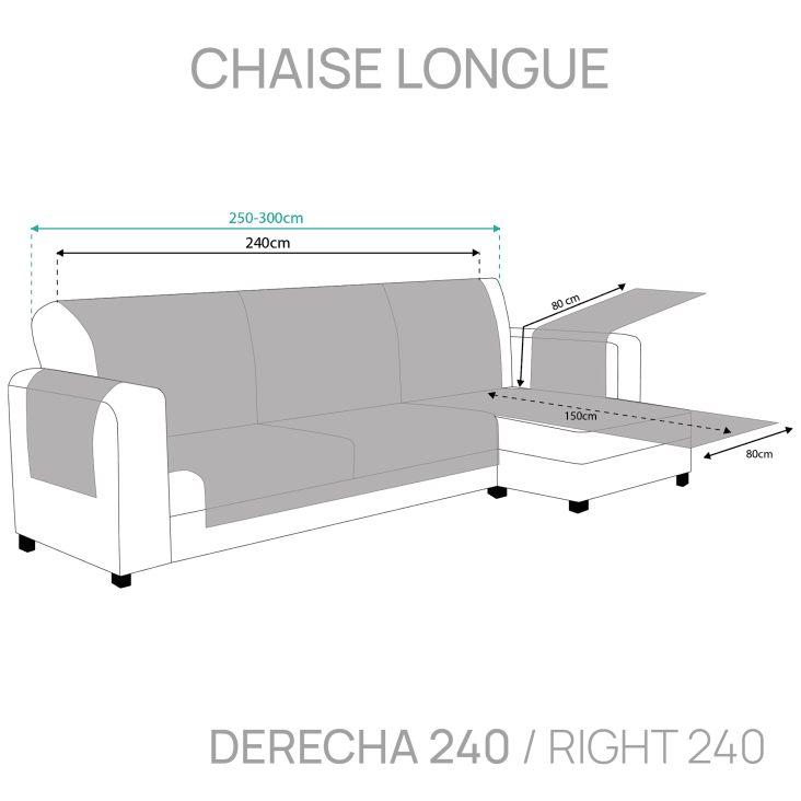 Comprar Protector Cubre Sofá Chaise Longue Royale 240 cm Derecha