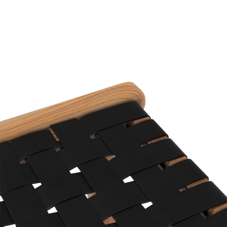 Taburetes para isla de cocina de teca y cuero negro tejido 66 cm-Kuna cropped-5