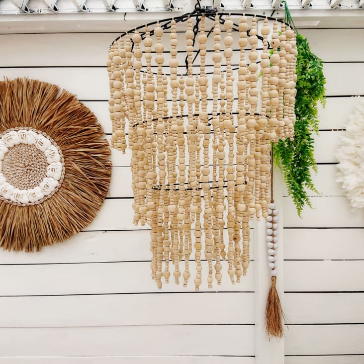 MIROIR RUSTIQUE EN rotin avec perles de bois miroir d'accent monté au