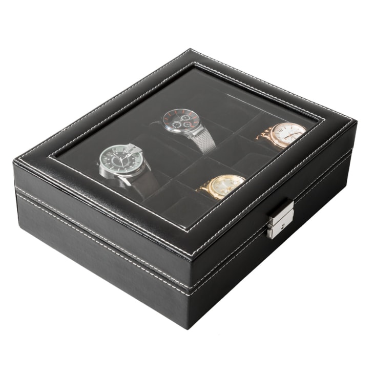 Caja guarda con llave 10 relojes poli piel negro cropped-4