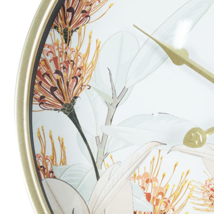 Horloge murale fleurs en métal or blanc ø 40 cm