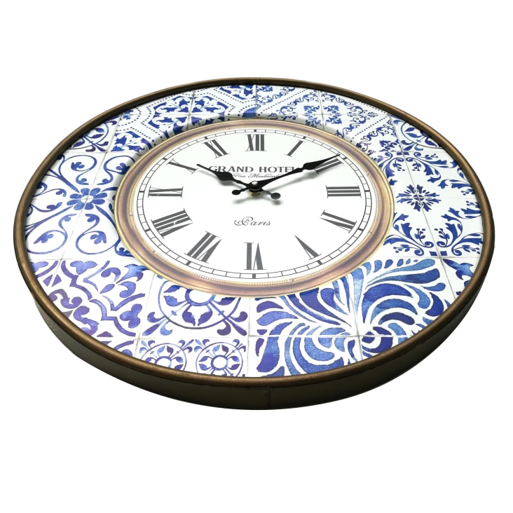 Horloge murale ronde en métal bleu et blanc majolique ø 50 cm cropped-2