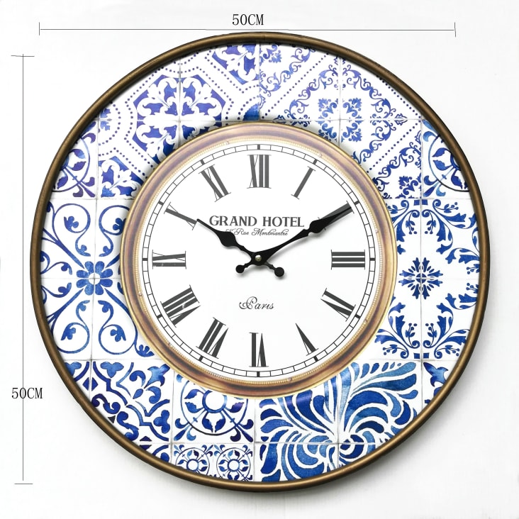 Horloge murale ronde en métal bleu et blanc majolique ø 50 cm cropped-3
