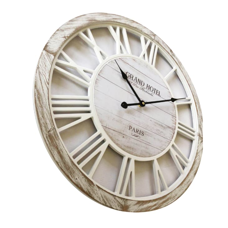 Reloj numeros romanos en madera y metal blanco y beige d. 50 cm Maisons du Monde