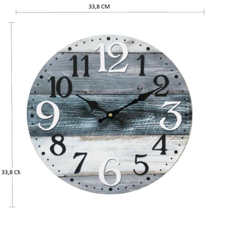 Reloj redondo de madera blanco gris y azul D 33 8 cm Maisons du
