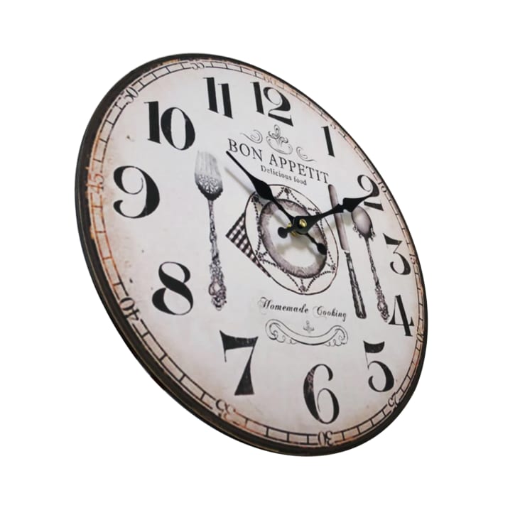 Reloj de cocina de madera blanco y marrón D. 33,8 cm