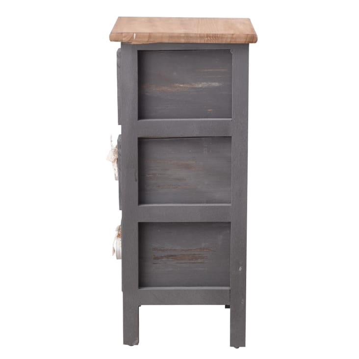 Comodino cuori stretto con 3 cassetti in legno grigio e marrone