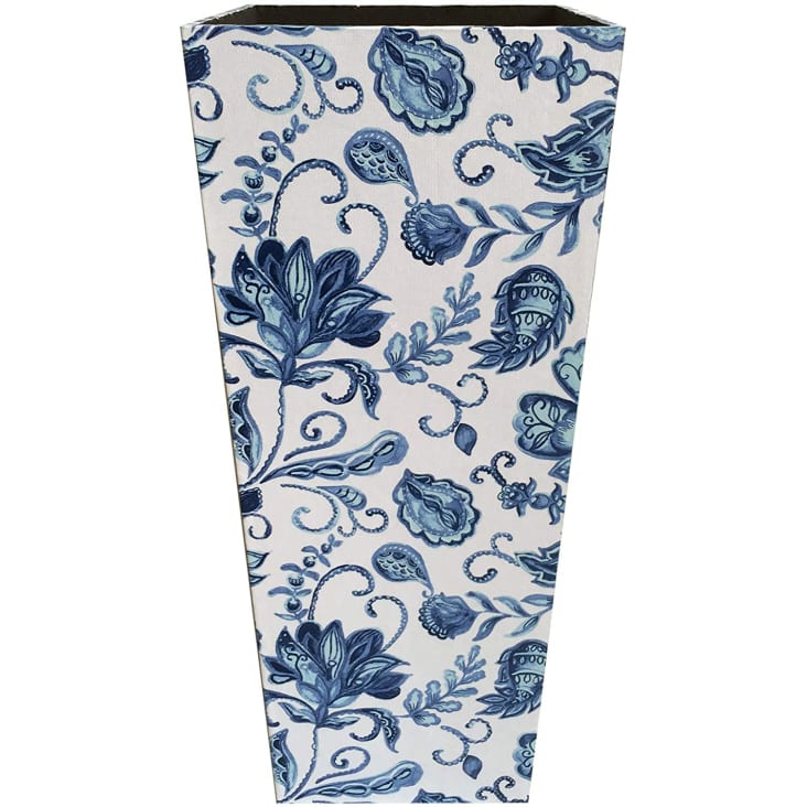 Porte parapluie rectangulaire en toile bois florale blanc et bleu