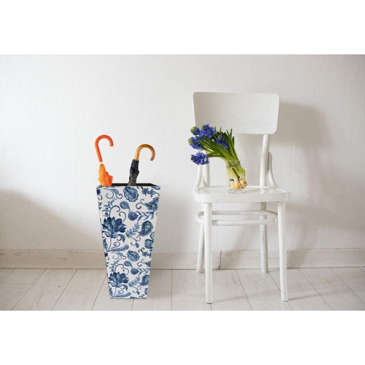 Porte parapluie rectangulaire en toile bois florale blanc et bleu cropped-5