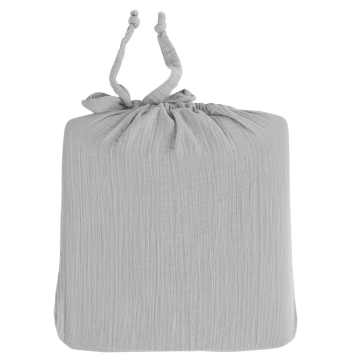 Drap housse en percale lavée bonnet 30 cm gris perle 180x200 cm