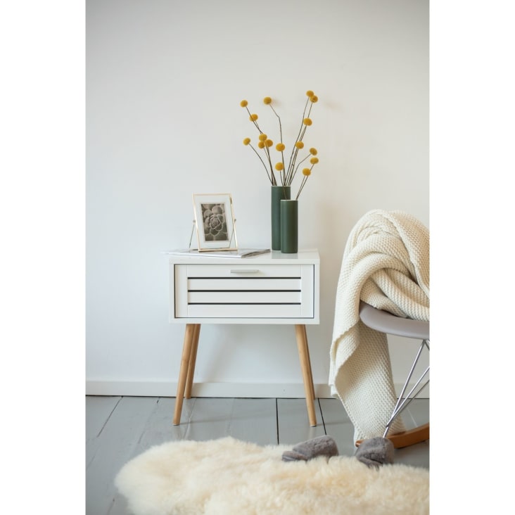 Table de chevet avec 1 tiroir en bambou et mdf blanc-Finja cropped-3