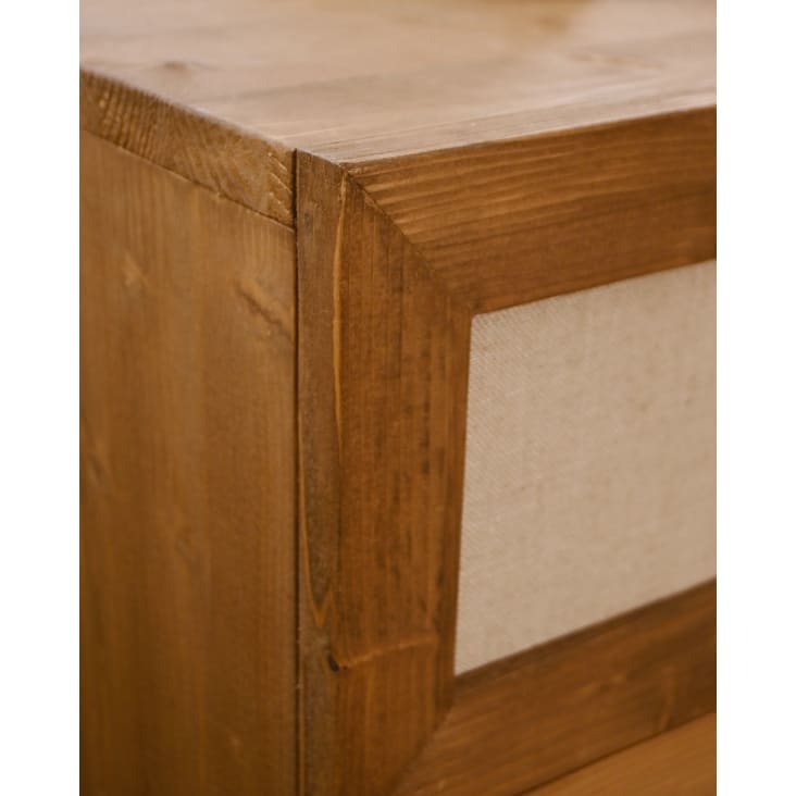 Aparador de madera maciza y tejido de rafia de 2 puertas en tono nogal de  100x80cm