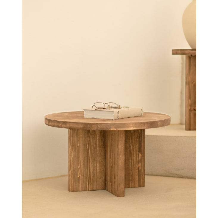 Mesa de centro redonda de madera maciza acabado envejecido de ø60cm-Tokyo i cropped-7