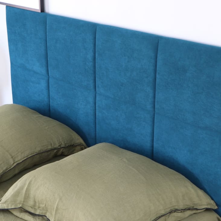Tête de lit capitonnée en velours bleu canard 140 cm cropped-3