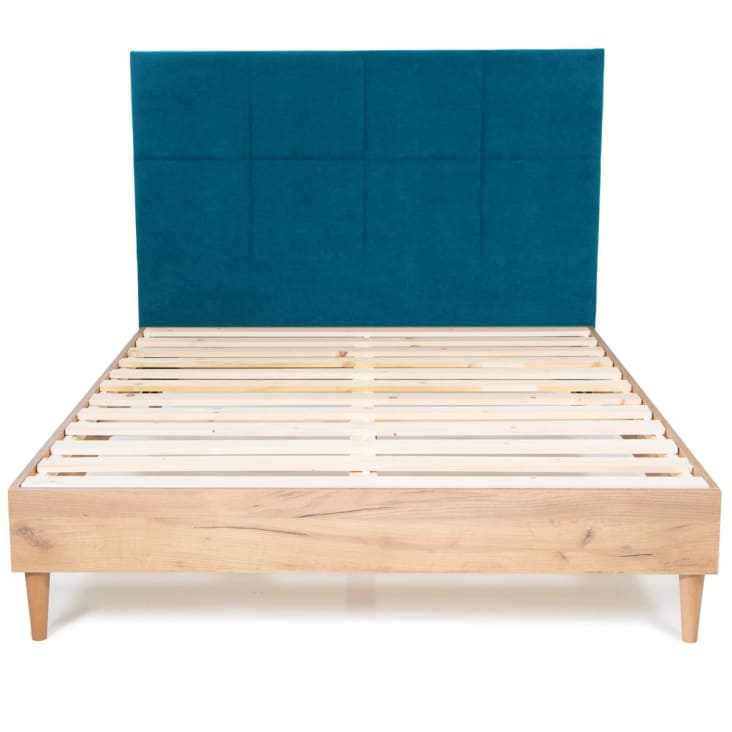 Tête de lit capitonnée en velours bleu canard 140 cm cropped-4