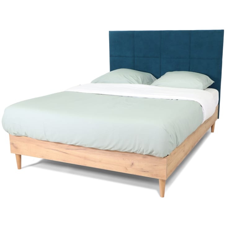 Tête de lit capitonnée en velours bleu canard 140 cm cropped-6