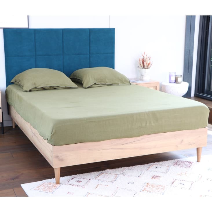 Tête de lit capitonnée en velours bleu canard 140 cm cropped-8