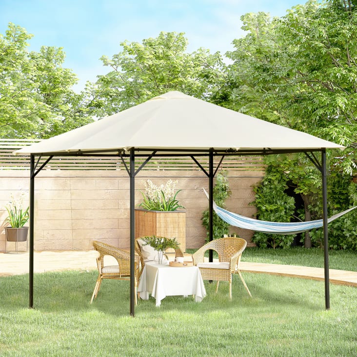 Outsunny Gazebo da Giardino 3x3m con Doppio Tettuccio Bianco Crema