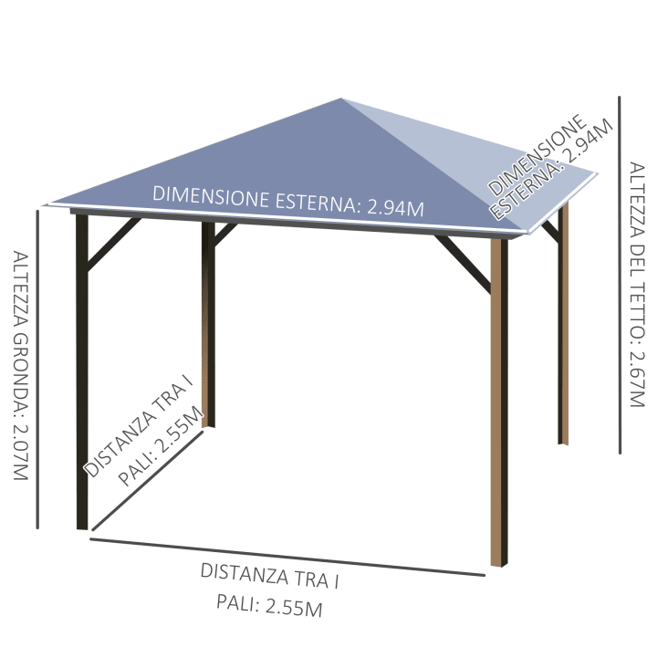 Grand Patio Gazebo Da Giardino 3x4 M Con Zanzariere E Tende - Tettoia In Alluminio Per Terrazzo E Cortile
