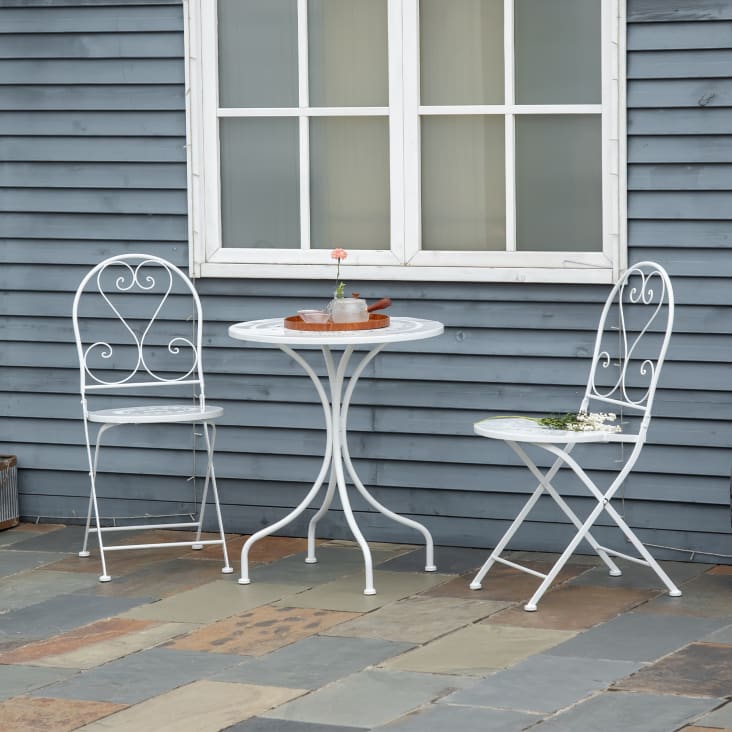 Ensemble jardin bistro 3 pièces 2 chaises pliantes table métal blanc cropped-2