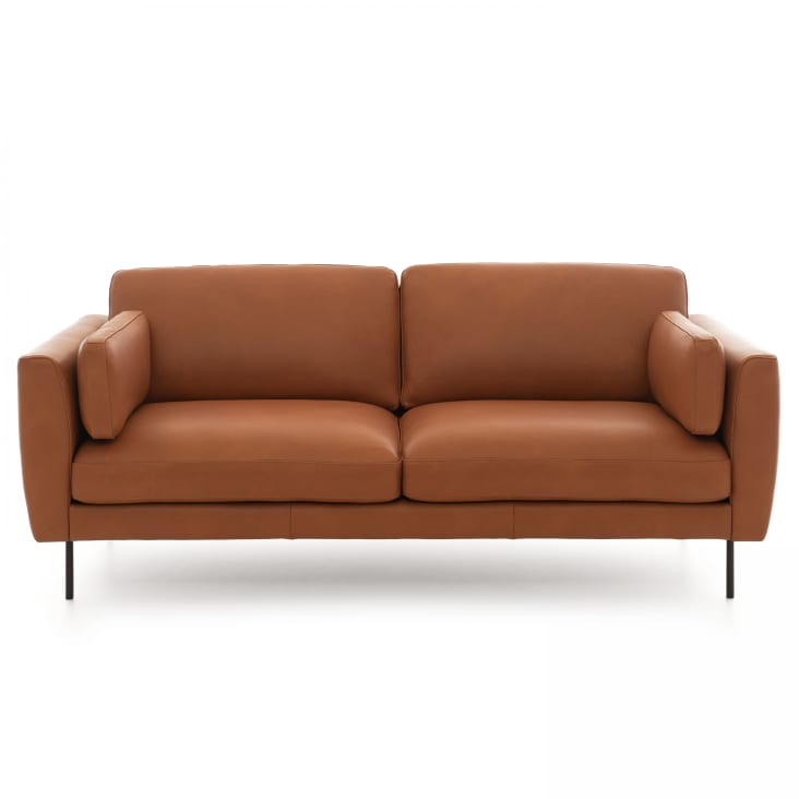 Canapé 3 places fixe en cuir de vachette - marron - BROOK