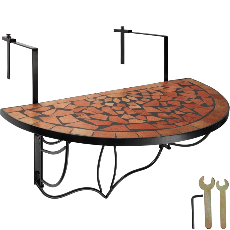 Table de balcon en Acier, mosaïque et ciment marron terracotta cropped-6
