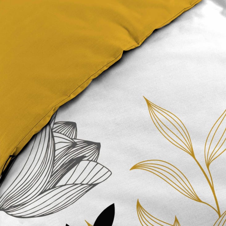 Parure de lit fleurs sur tiges coton jaune 220 x 240-AMELINA cropped-3