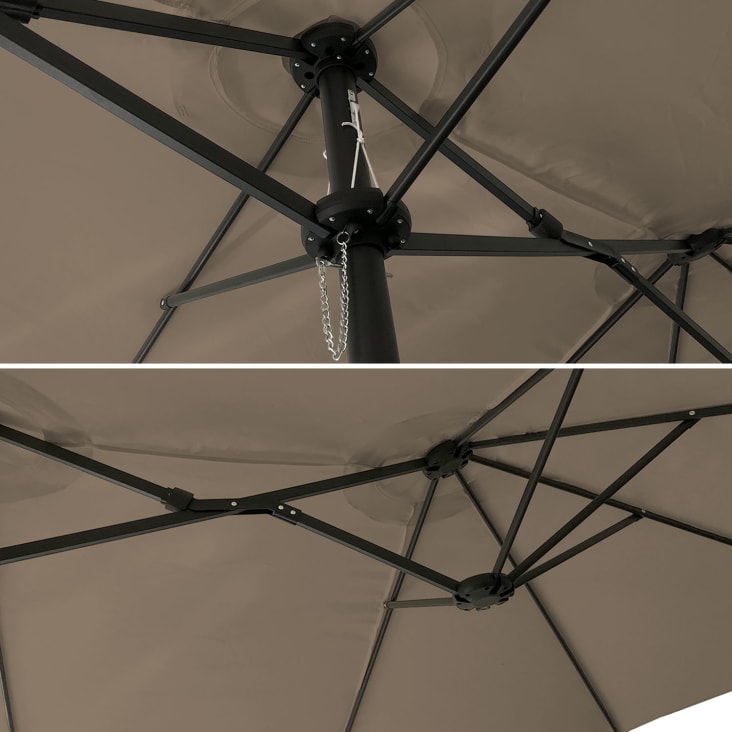 Parasol double ovale 2,7x4,6m en acier et toile taupe-Linai cropped-3