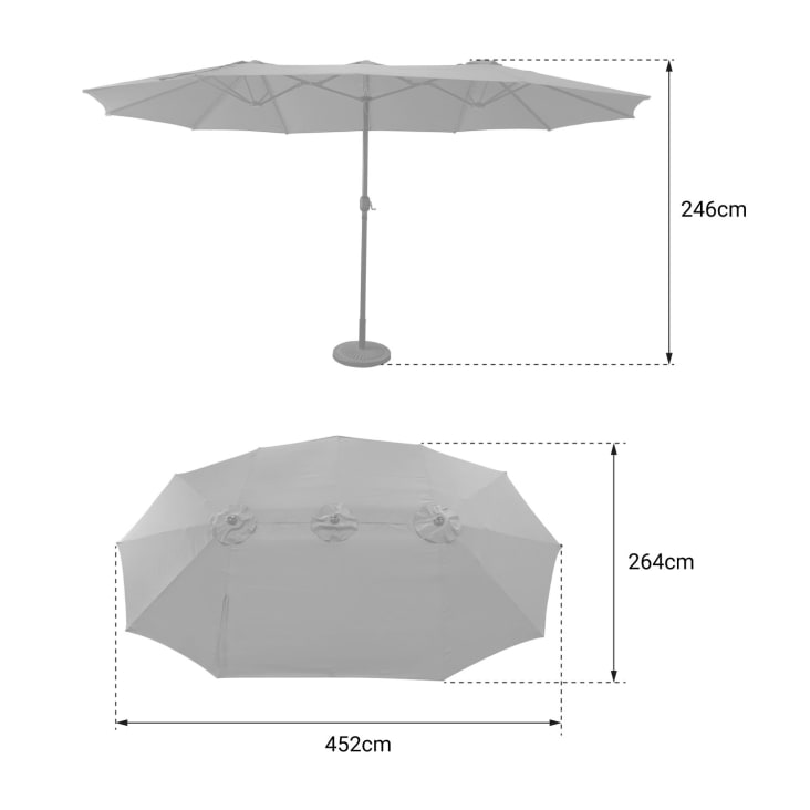 Parasol double ovale 2,7x4,6m en acier et toile taupe-Linai cropped-4