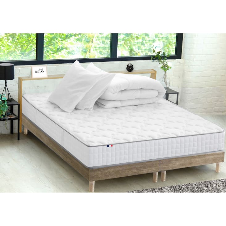 Ensemble Matelas Ressort + Sommier Kit + couette + Oreiller 180x200-Pack cosmos cropped-2