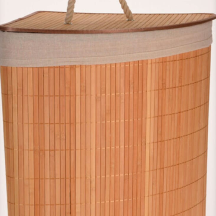 Panier à linge d'angle en bambou et intérieur amovible en coton cropped-3