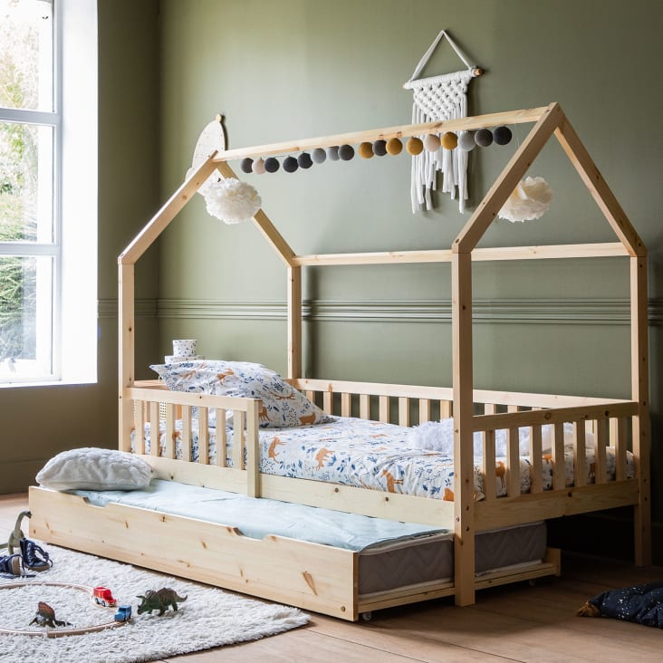 Cadre de lit pour enfant en bois massif avec tiroir 70x140cm bois clai  Sasha
