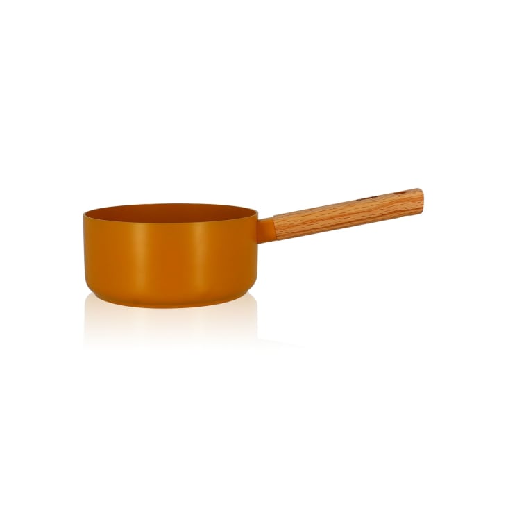 Casserole Ector Ogo Living 16 Cm - Revêtement Céramique Antiadhésif Kaki, Manche En Bois Chêne - Compatible Induction - Design Scandinave Coloré - 3