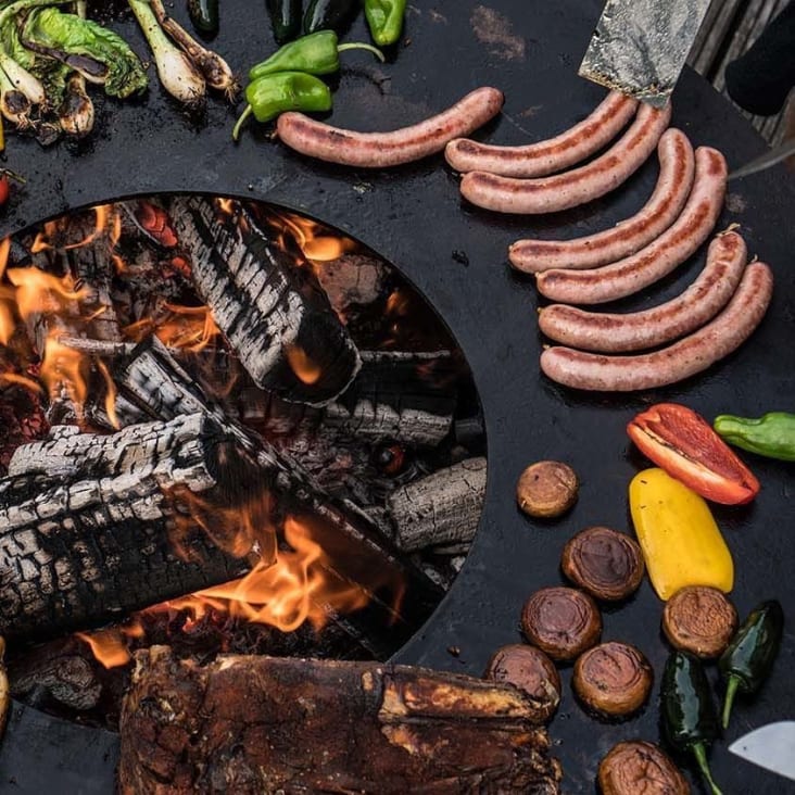 Barbecue BBQ au charbon et bois 80 cm grille INOX - Avec paravents