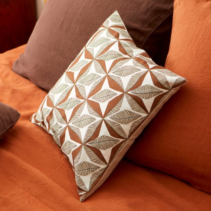 Housse de coussin bi matière en lin et coton 33x57cm Cuivre Togo
