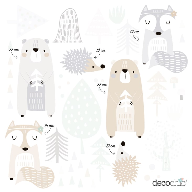 Stickers mureaux en vinyle animaux de la forêt verte WOODLAND FRIENDS