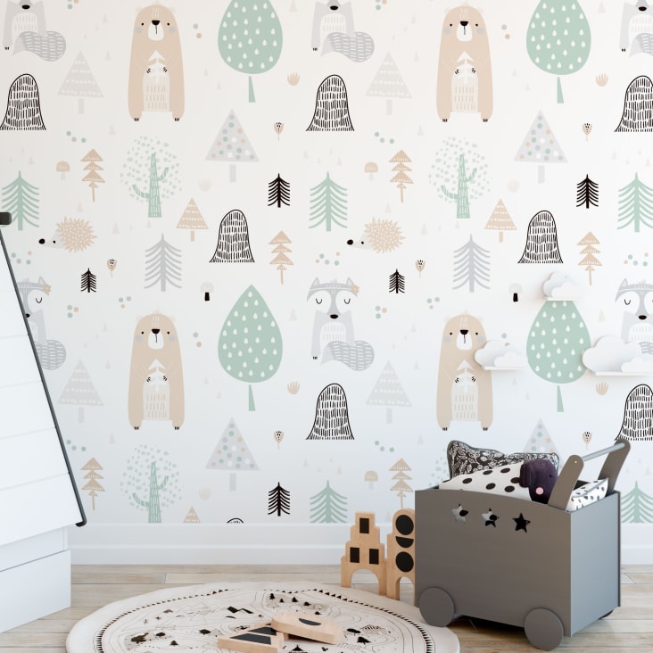 Papier peint vinyle adhésif animaux de la forêt vert 50x300 cm WOODLAND