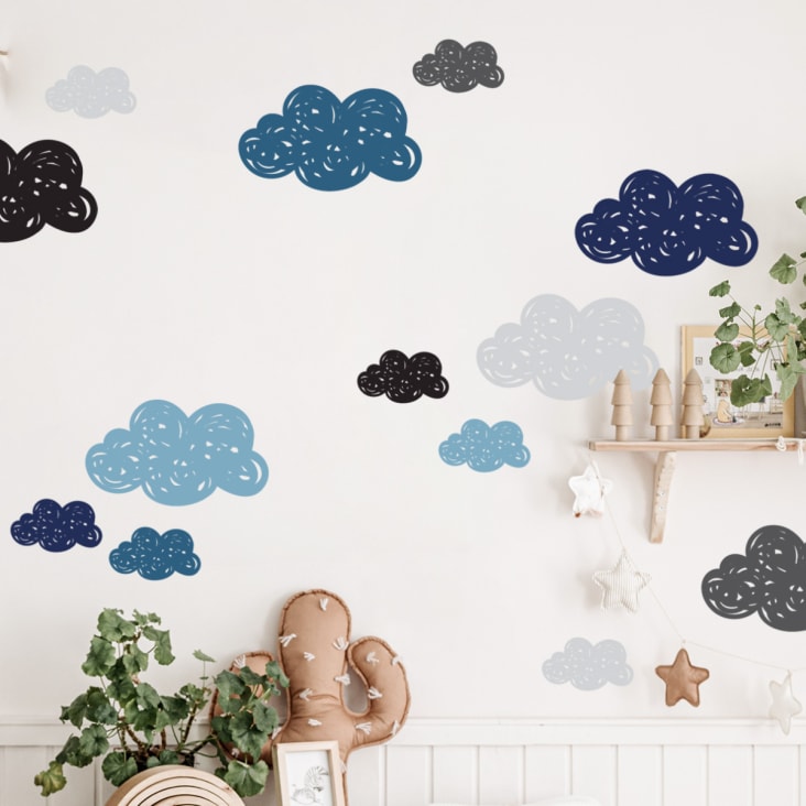 Stickers muraux en vinyle petits nuages bleu et gris-Clouds cropped-2