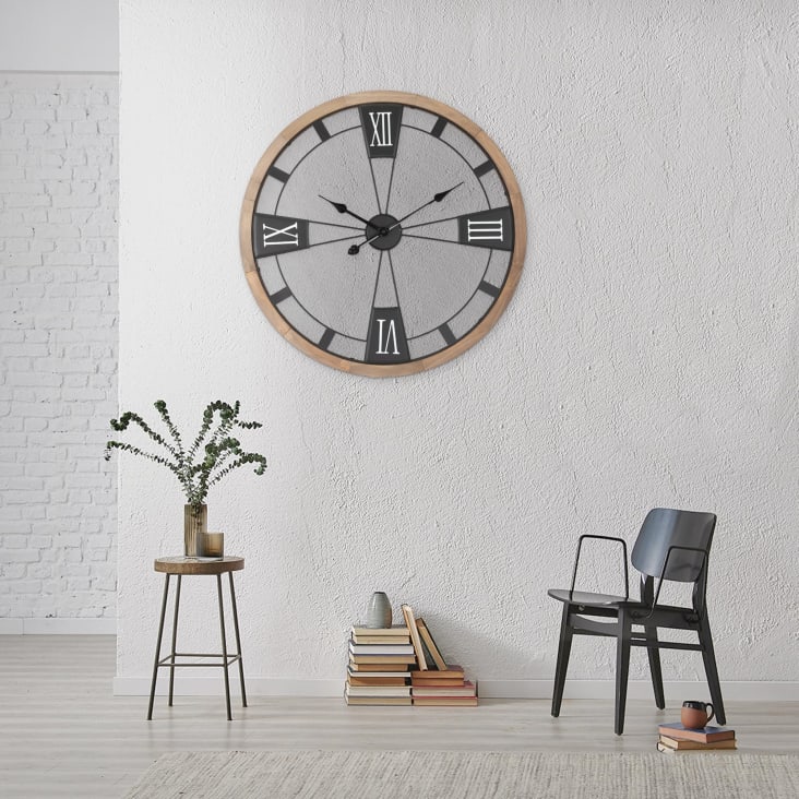 Reloj de pared muy grande de estilo industrial en madera y metal Ø
