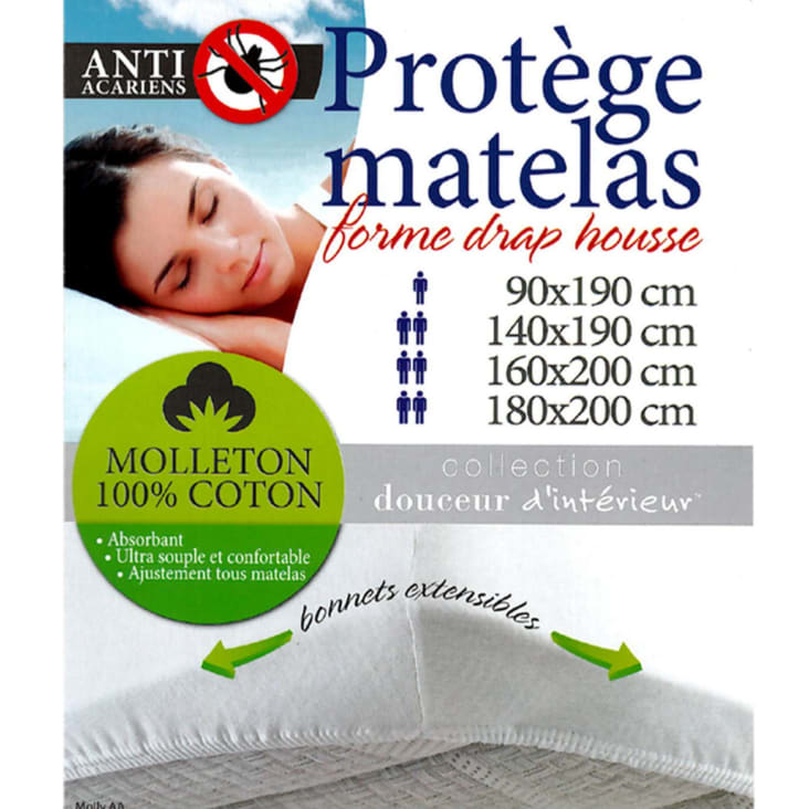 Protège-matelas en forme de drap housse coton blanc 180x200 cm-Songe cropped-4
